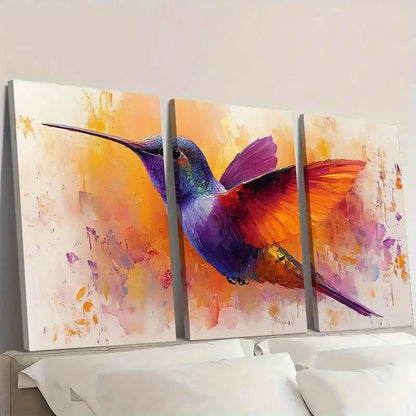 3pcs Purple Hummingbird Bird Themed Wall Art Set Canvas Framed 40x60cm - High Quality Print 100% Australian Made Wall Canvas Ready to Hang