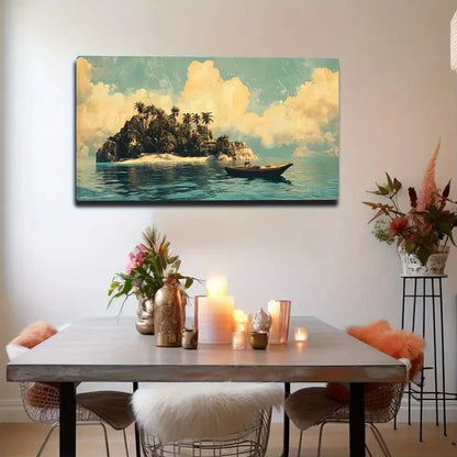 Island Scene Vibrant Wall Art Canvas Office Home Room Framed 120x60cm