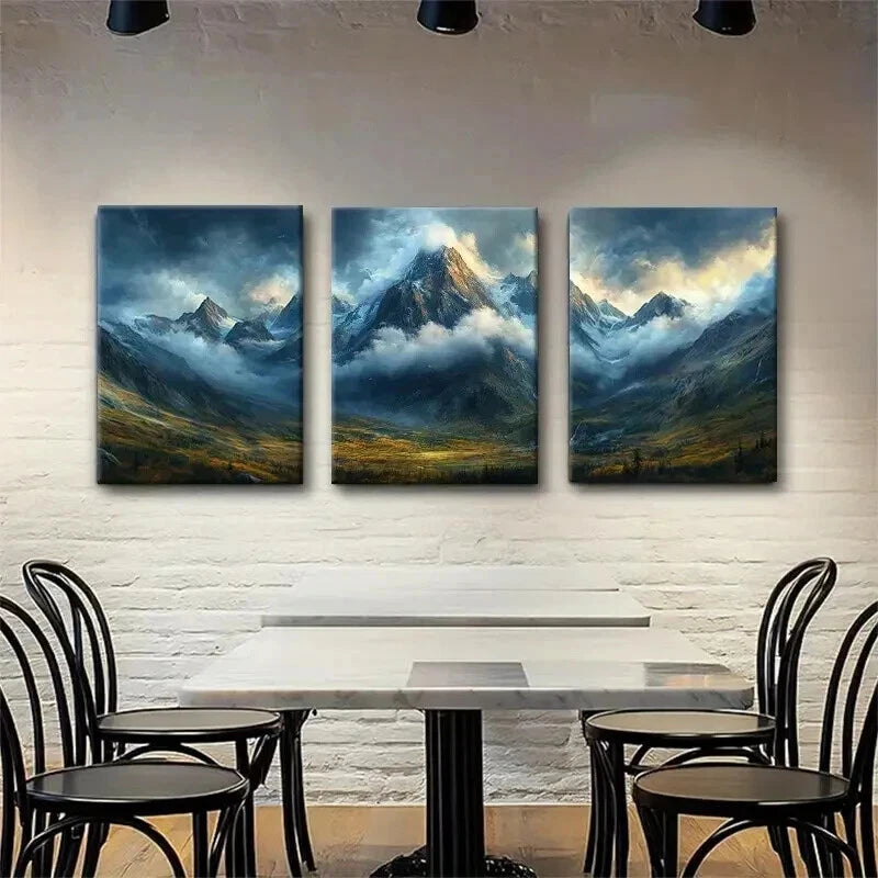 3pcs Majestic Mountain Landscape Misty Perfect Wall Art Set Canvas Framed 60x90cm - High Quality Print 100% Australian Made Wall Canvas Ready to Hang - Bella Home Decor