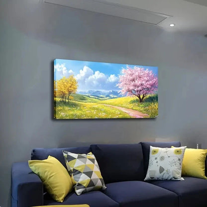 Sunlit Summer Landscape Deco Wall Art Canvas Office Home Room Framed 120x60cm