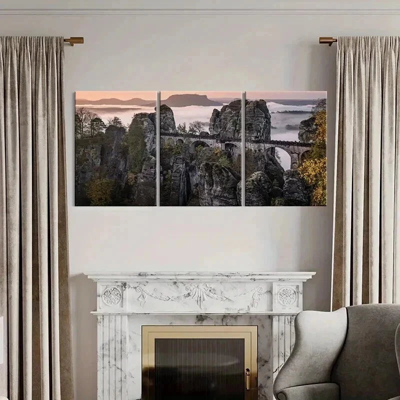 3pcs Boulder Mountain Peak Modern  Wall Art Set Canvas Framed 50x70cm - High Quality Print 100% Australian Made Wall Canvas Ready to Hang - Bella Home Decor