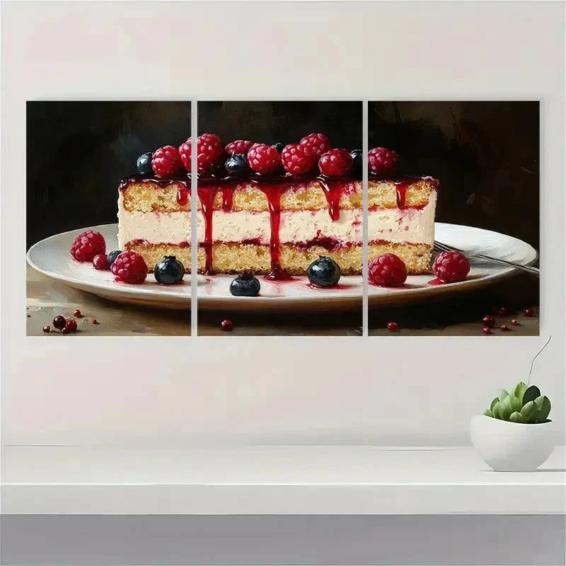 3pcs Cake Dessert Food Delicious Perfect Wall Art Set Canvas Framed 50x70cm - High Quality Print 100% Australian Made Wall Canvas Ready to Hang - Bella Home Decor