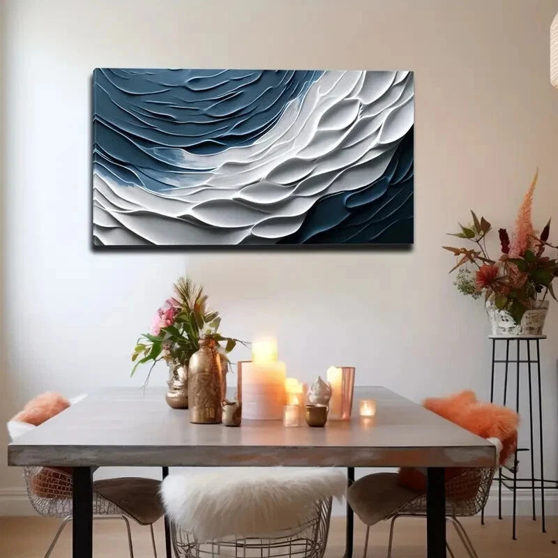 Blue White Textured Design Wall Art Canvas Office Home Room Framed 120x60cm - Bella Home Decor