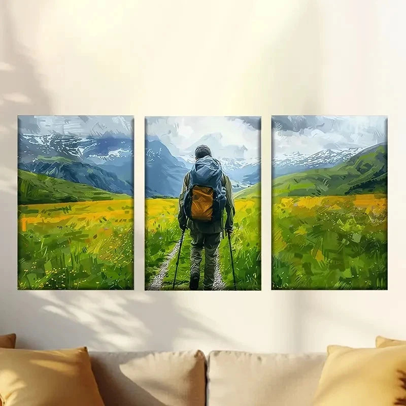 3pcs  Colorful Abstract Hiker  Wall Art Set Canvas Framed 50x70cm - High Quality Print 100% Australian Made Wall Canvas Ready to Hang - Bella Home Decor