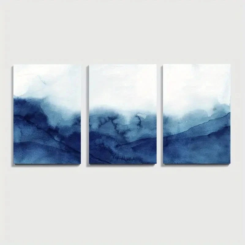 3pcs Blue Wave Abstract Nature Wall Art Set Canvas Framed 50x70cm - High Quality Print 100% Australian Made Wall Canvas Ready to Hang - Bella Home Decor