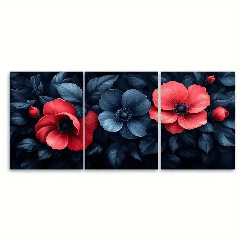 3pcs Elegant Floral Baroque Damask A  Wall Art Set Canvas Framed 50x70cm - High Quality Print 100% Australian Made Wall Canvas Ready to Hang