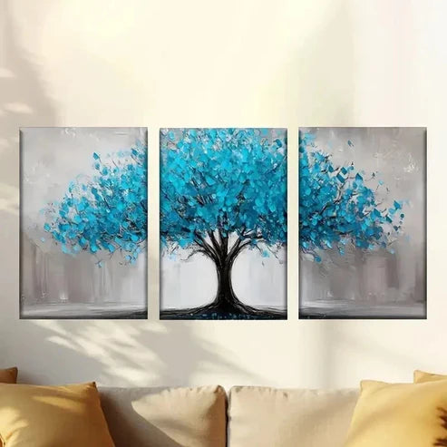 3pcs Abstract Blue Tree Painting Wall Art Canvas Unframed - High Quality Print 100% Australian Made Wall Canvas - Bella Home Decor