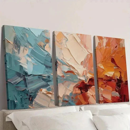 3pcs Vintage Red Blue Cream Oil Painting Wall Art Canvas Unframed - High Quality Print 100% Australian Made Wall Canvas