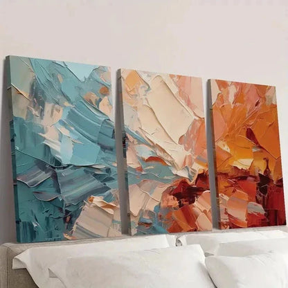 3pcs Vintage Red Blue Cream Oil Painting Wall Art Canvas Unframed - High Quality Print 100% Australian Made Wall Canvas
