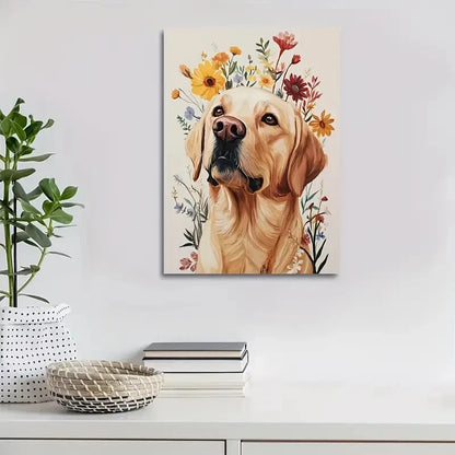 Cute Labrador Retriever with Vibrant Painting 40x60cm Metal Print Ready to Hang