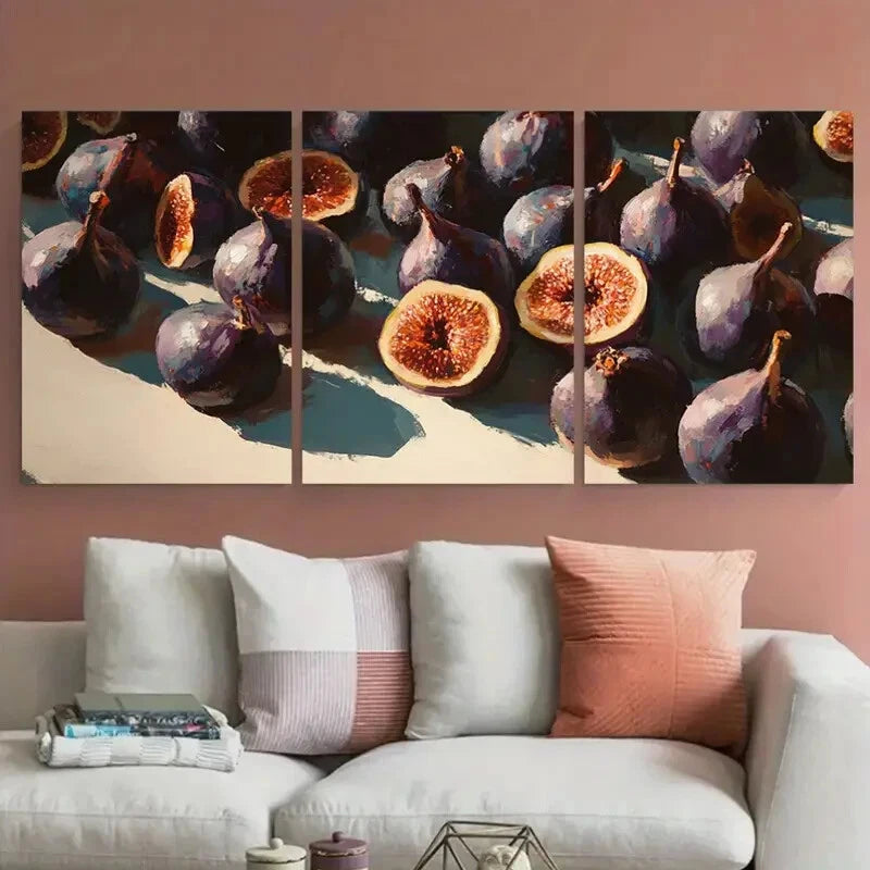 3pcs Abstract Fig Aesthetic Neutral Fruit Metal Print Ready to Hang Art - Bella Home Decor