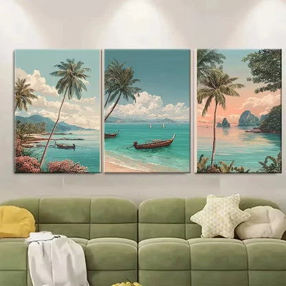3pcs Koh Samui Asian Travel Wall Art Set Canvas Framed 50x70cm - High Quality Print 100% Australian Made Wall Canvas Ready to Hang
