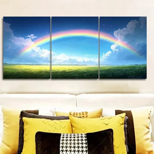 3pcs A Semi Circular Rainbow in the Sky Wall Art Canvas Unframed - High Quality Print 100% Australian Made Wall Canvas - Bella Home Decor