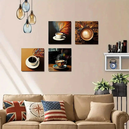 4pcs Abstract Coffee Cup Artwork Wall Art Canvas Framed