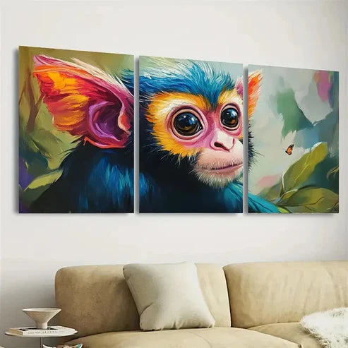 3pcs Vibrant Curious Monkey & Butterfly Wall Art Set Canvas Unframed - High Quality Print 100% Australian Made Wall Canvas