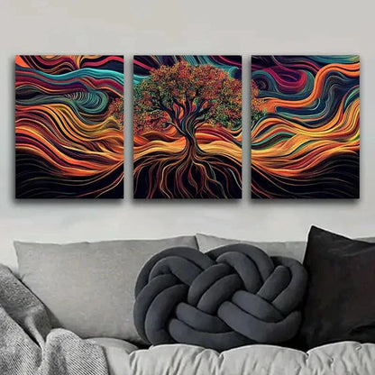 3pcs Psychedelic Tree of Life Design Waterproof Wall Art Set Canvas Unframed - High Quality Print 100% Australian Made Wall Canvas