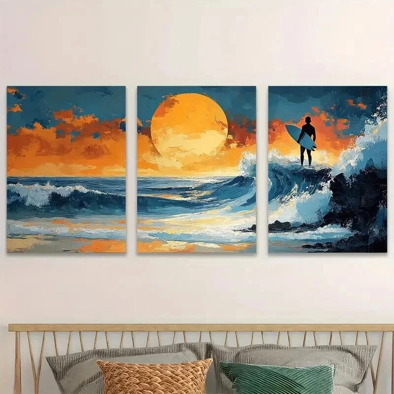 3pcs Watching Waves On Beach Vibrant Perfect Wall Art Set Canvas Framed 60x90cm - High Quality Print 100% Australian Made Wall Canvas Ready to Hang - Bella Home Decor