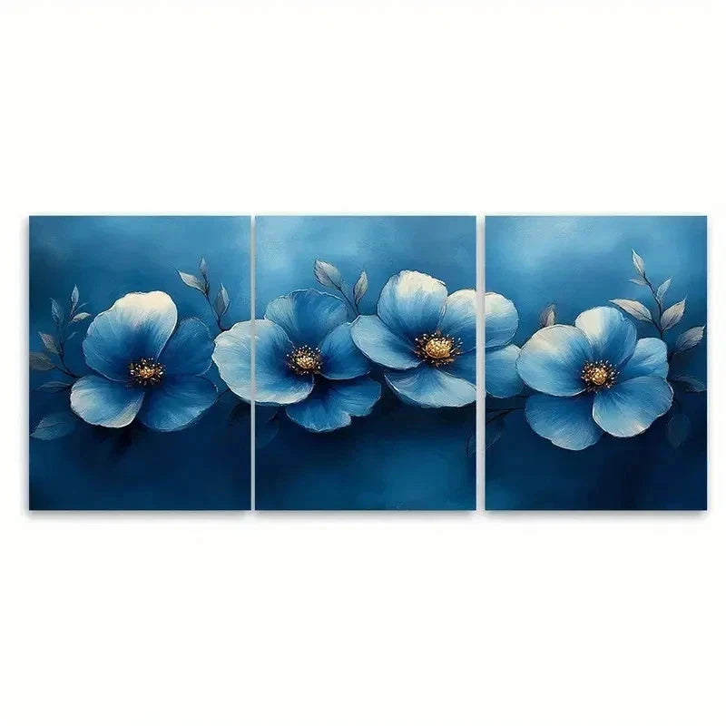 3pcs Blue Floral Watercolour ER Wall Art Set Canvas1 Framed 40x60cm - High Quality Print 100% Australian Made Wall Canvas Ready to Hang - Bella Home Decor