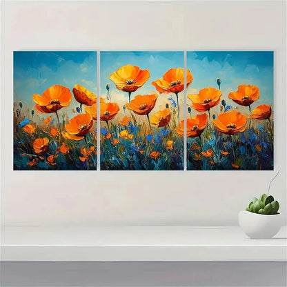3pcs California Poppy Meadow Artwork PM    Wall Art Set Canvas Framed 50x70cm - High Quality Print 100% Australian Made Wall Canvas Ready to Hang - Bella Home Decor
