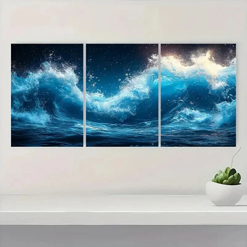 3pcs Underwater Ocean Waves DE Wall Art Set Canvas Unframed - High Quality Print 100% Australian Made Wall Canvas - Bella Home Decor