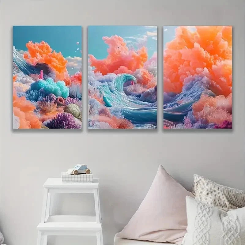 3pcs Abstract Ocean Wave Seascape Design Wall Art Set Canvas Framed 60x90cm - High Quality Print 100% Australian Made Wall Canvas Ready to Hang - Bella Home Decor