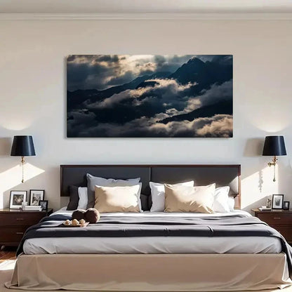 Light Clouds Mountains Scenery Wall Art Canvas Office Home Room Framed 120x60cm