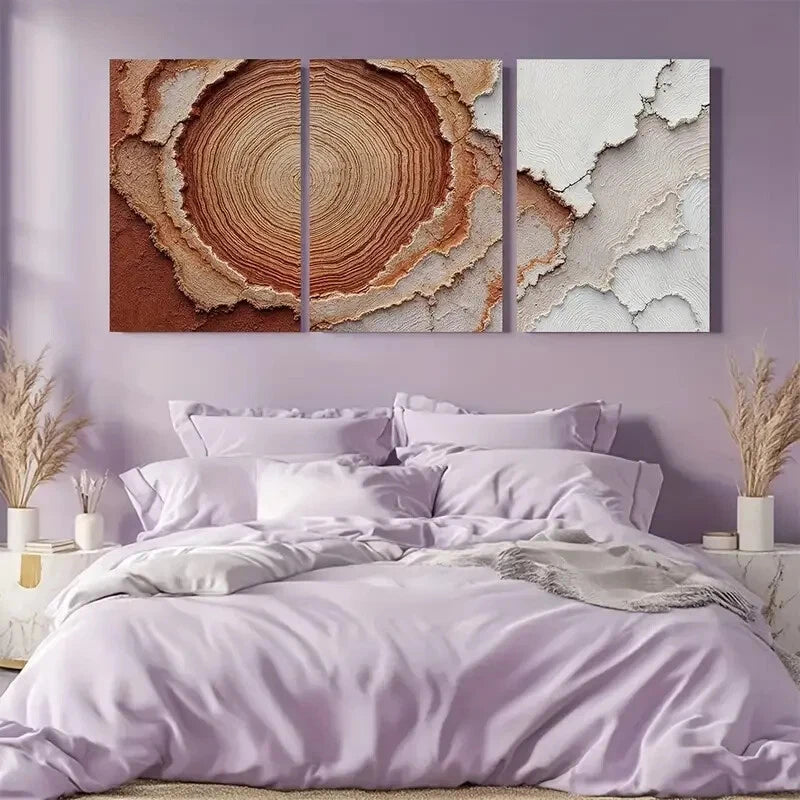 3pcs Earthy Brown & Cream Circular Patterns Metal Print Ready to Hang Art - Bella Home Decor