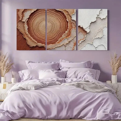 3pcs Earthy Brown & Cream Circular Patterns Metal Print Ready to Hang Art - Bella Home Decor