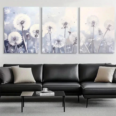 3pcs Dandelion Floral Elegant Soft White Perfect Wall Art Set Canvas Unframed - High Quality Print 100% Australian Made Wall Canvas