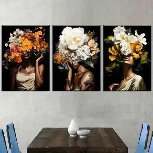 3pcs Modern Aesthetic Floral Hairstyles Canvas Unframed - High Quality Print 100% Australian Made Wall Canvas