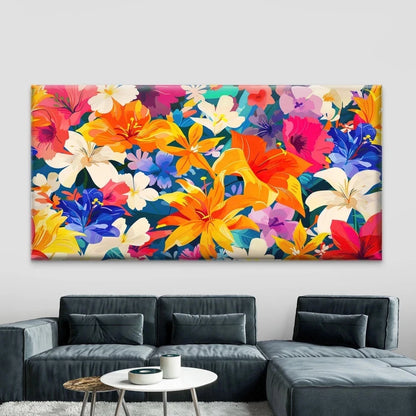 Vibrant Tropical Flowers Wall Art Canvas Office Home Room Framed 120x60cm