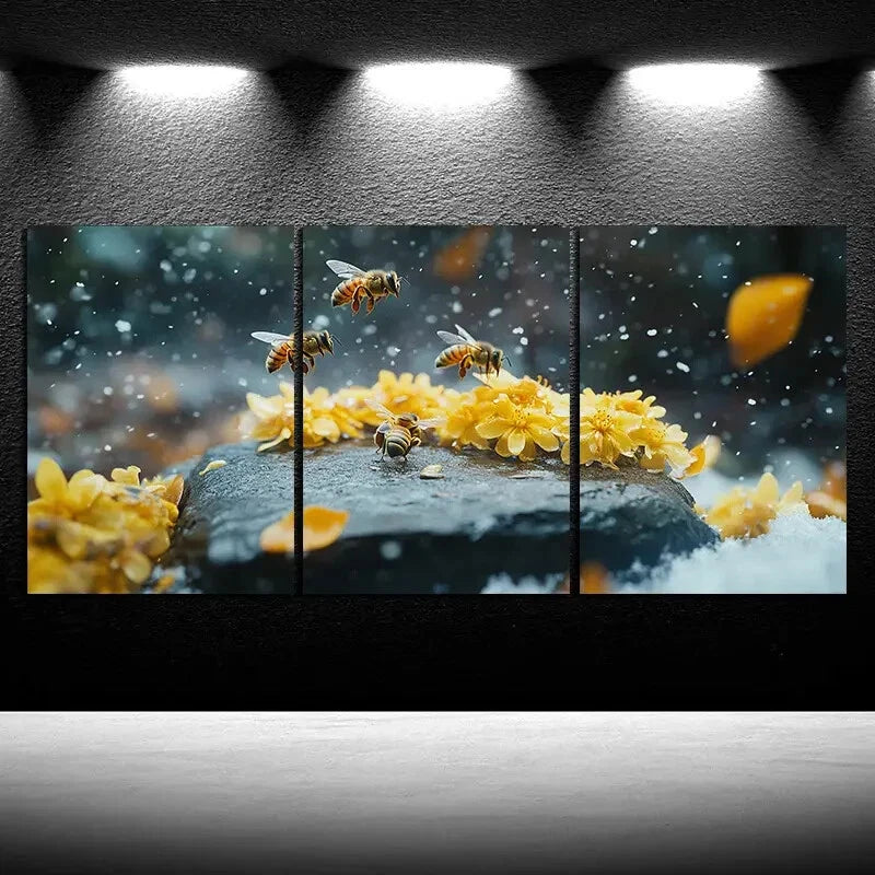 3pcs Insects Bees on Osmanthus Metal Print Ready to Hang Art - Bella Home Decor