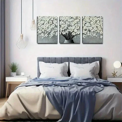 3pcs Elegant White Floral in Vases Decoration Wall Art Set Canvas Unframed - High Quality Print 100% Australian Made Wall Canvas