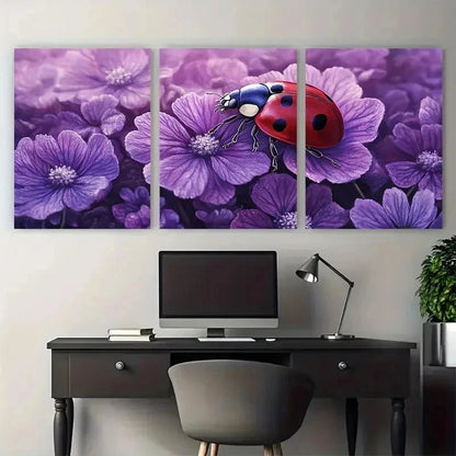 3pcs Vibrant Ladybug Textured Nature Perfect Wall Art Set Canvas Framed 50x70cm - High Quality Print 100% Australian Made Wall Canvas Ready to Hang