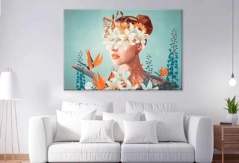 Young Woman With Flowers Portrait Wall Art Decor 100% Australian Made - Bella Home Decor