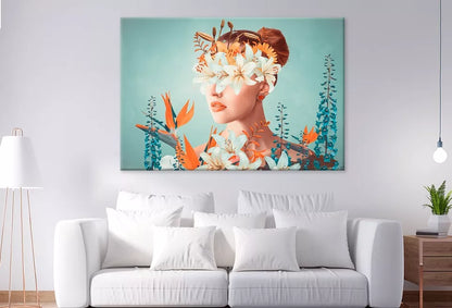 Young Woman With Flowers Portrait Wall Art Decor 100% Australian Made - Bella Home Decor
