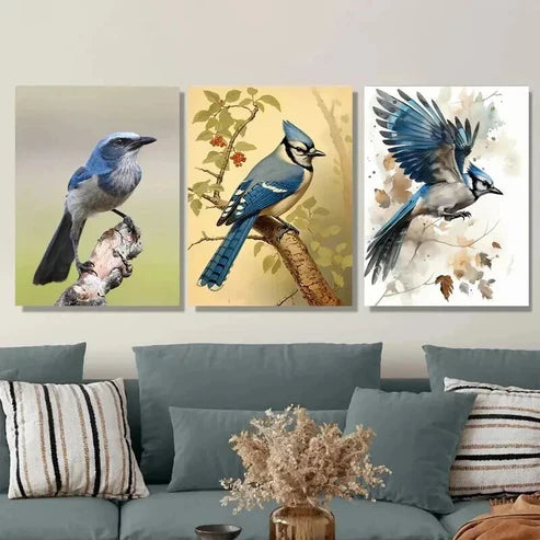 3pcs Beautiful Bird Colorful Bird Paintings Wall Art Set Canvas Unframed - High Quality Print 100% Australian Made Wall Canvas - Bella Home Decor