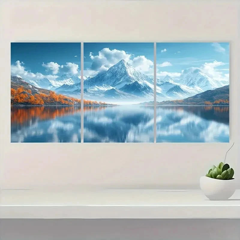 3pcs Featuring Minimalist Mountains And a Lake Metal Print Ready to Hang Art - Bella Home Decor
