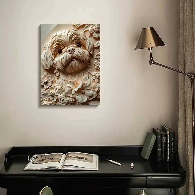 Shih Tzu Dog Surrounded by Heart Painting  40x60cm Metal Print Ready to Hang - Bella Home Decor