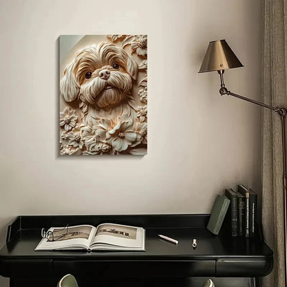 Shih Tzu Dog Surrounded by Heart Painting  40x60cm Metal Print Ready to Hang - Bella Home Decor