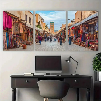 3pcs Morocco Fez Travel Colorful Perfect Wall Art Set Canvas Framed 50x70cm - High Quality Print 100% Australian Made Wall Canvas Ready to Hang