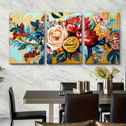 3pcs Vibrant Floral Calligraphy Décor Perfect Wall Art Canvas Unframed - High Quality Print 100% Australian Made Wall Canvas