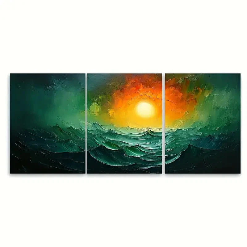 3pcs Abstract Green Boho Painting    Wall Art Set Canvas Framed 50x70cm - High Quality Print 100% Australian Made Wall Canvas Ready to Hang - Bella Home Decor