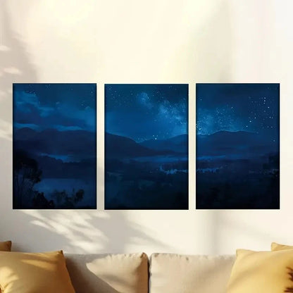 3pcs Encaustic Misty Dark Forest Night Sky 60x90cm - High Quality Print 100% Australian Made Wall Canvas Ready to Hang