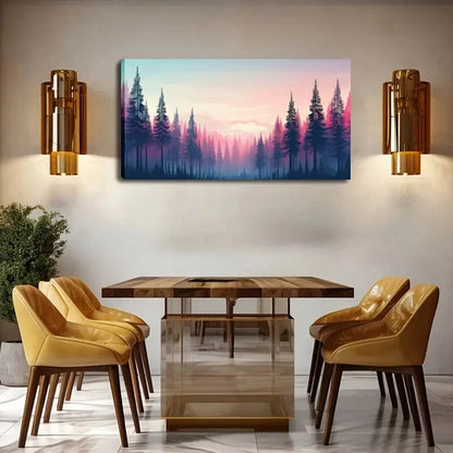 Vibrant Sunset Pine Tree Scene Wall Art Canvas Office Home Room Framed 120x60cm - Bella Home Decor