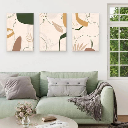 3pcs Neutral Abstract Botanical Shapes Wall Art Set Canvas Framed 60x90cm - High Quality Print 100% Australian Made Wall Canvas Ready to Hang