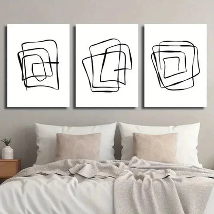 3pcs Modern Abstract Black And White Line Shape Wall Art Set Canvas Unframed - High Quality Print 100% Australian Made Wall Canvas