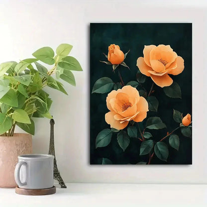 Beautiful Victorian Gothic Dark Rose Garden Painting 40x60cm Metal Print Ready to Hang