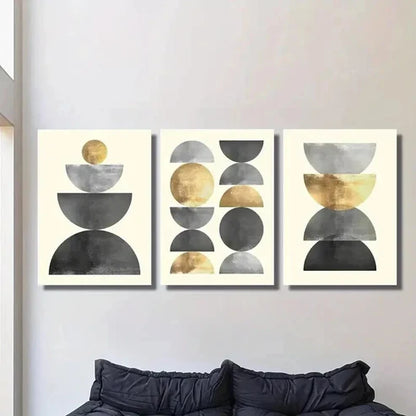 3pcs Golden & Metallic Geometric Circles Wall Art Set Canvas Unframed - High Quality Print 100% Australian Made Wall Canvas - Bella Home Decor