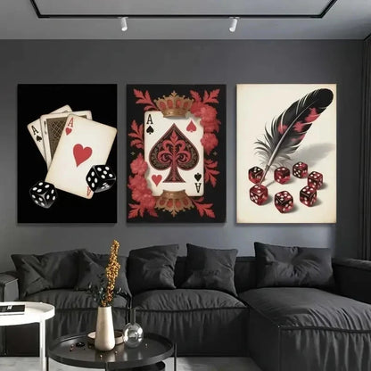 3pcs Pieces Featuring Playing Card  Wall Art Canvas Wall Art Set Canvas Framed 60x90cm - High Quality Print 100% Australian Made Wall Canvas Ready to Hang